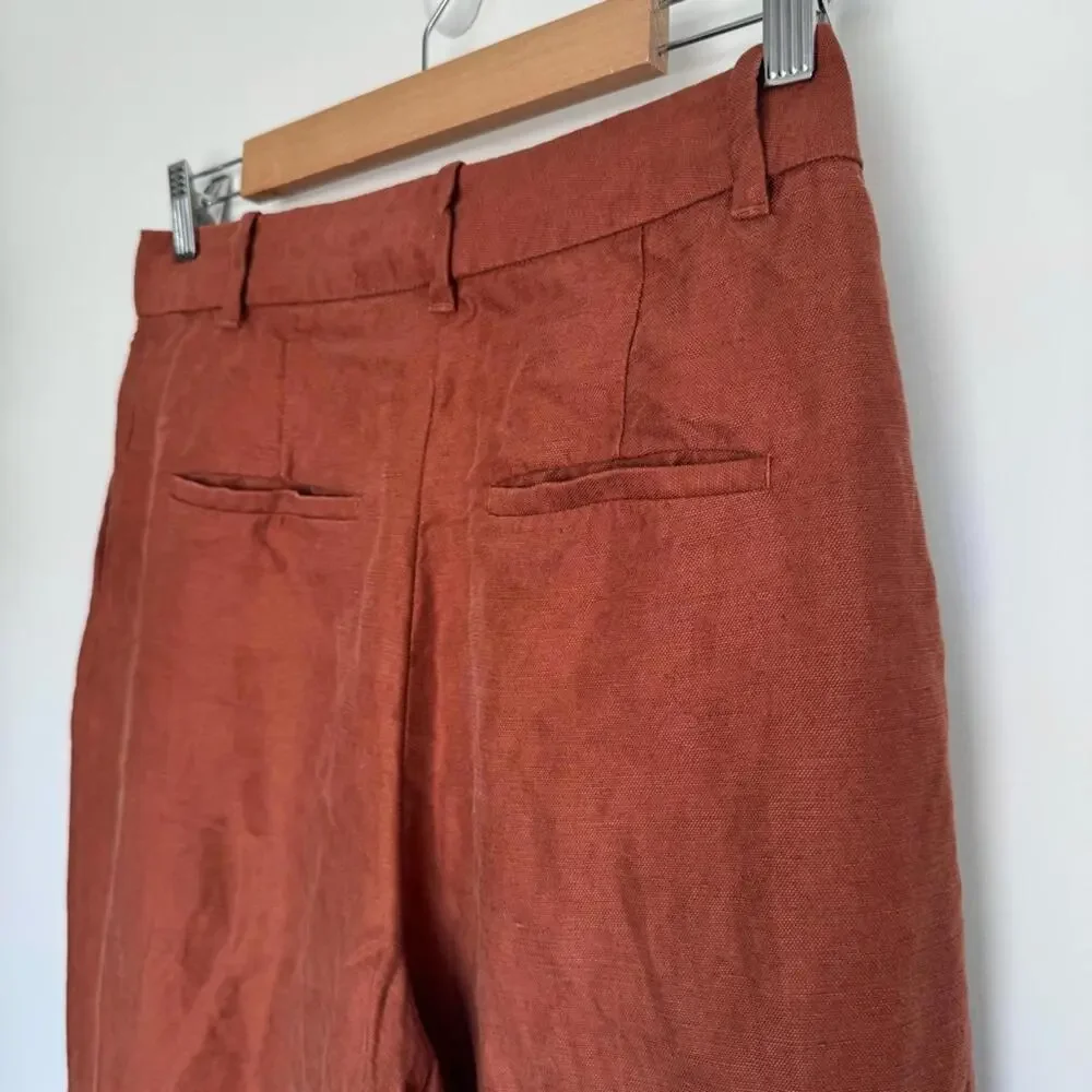 Aritzia Wilfred Carrot High Waisted Tapered Linen Trousers - Anise - 8